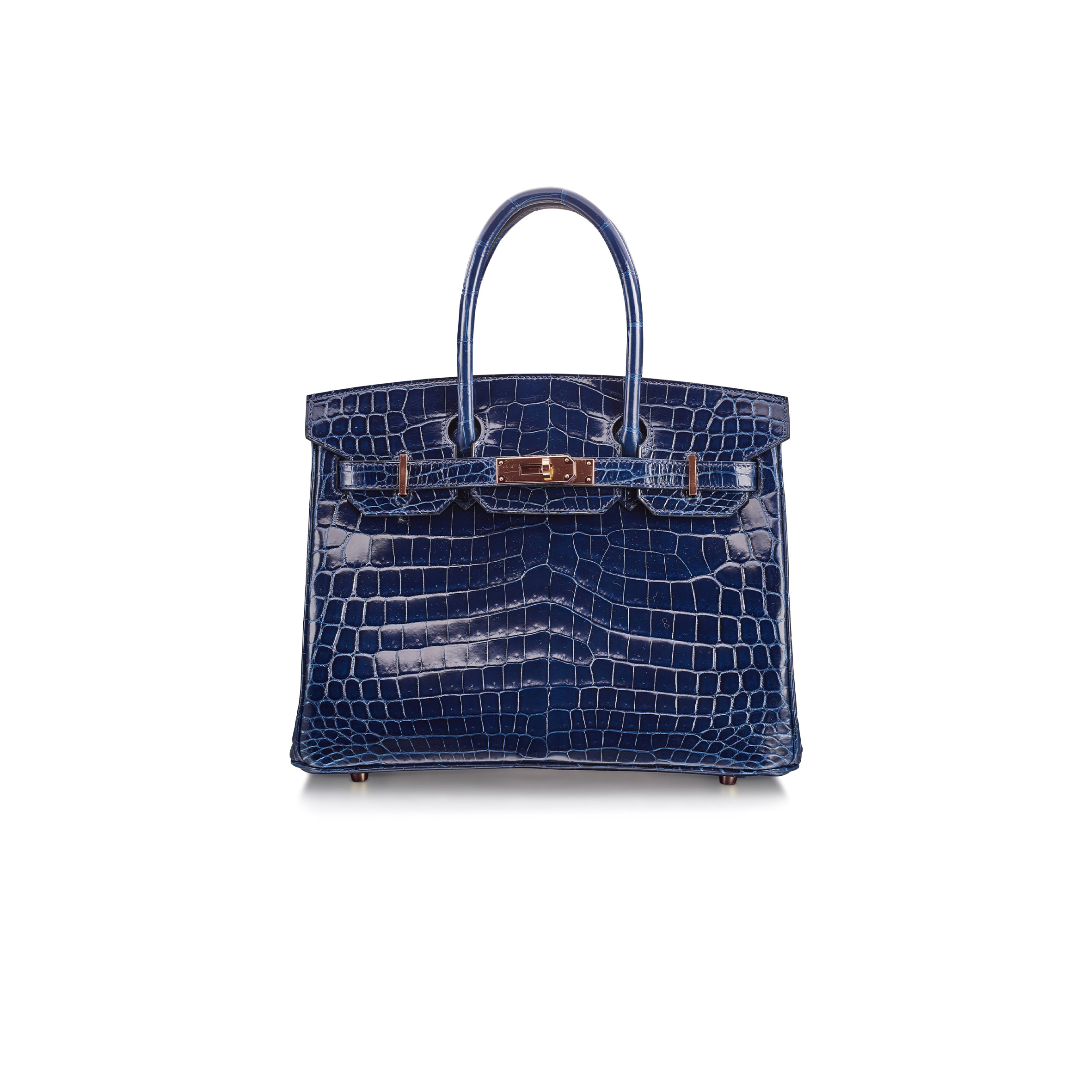 HERMÈS MASTER BIRKIN 25 CROCODILE LEATHER ROYAL BLUE ROSE GOLD BUCKLE H041354CK69 (25*20*13cm)